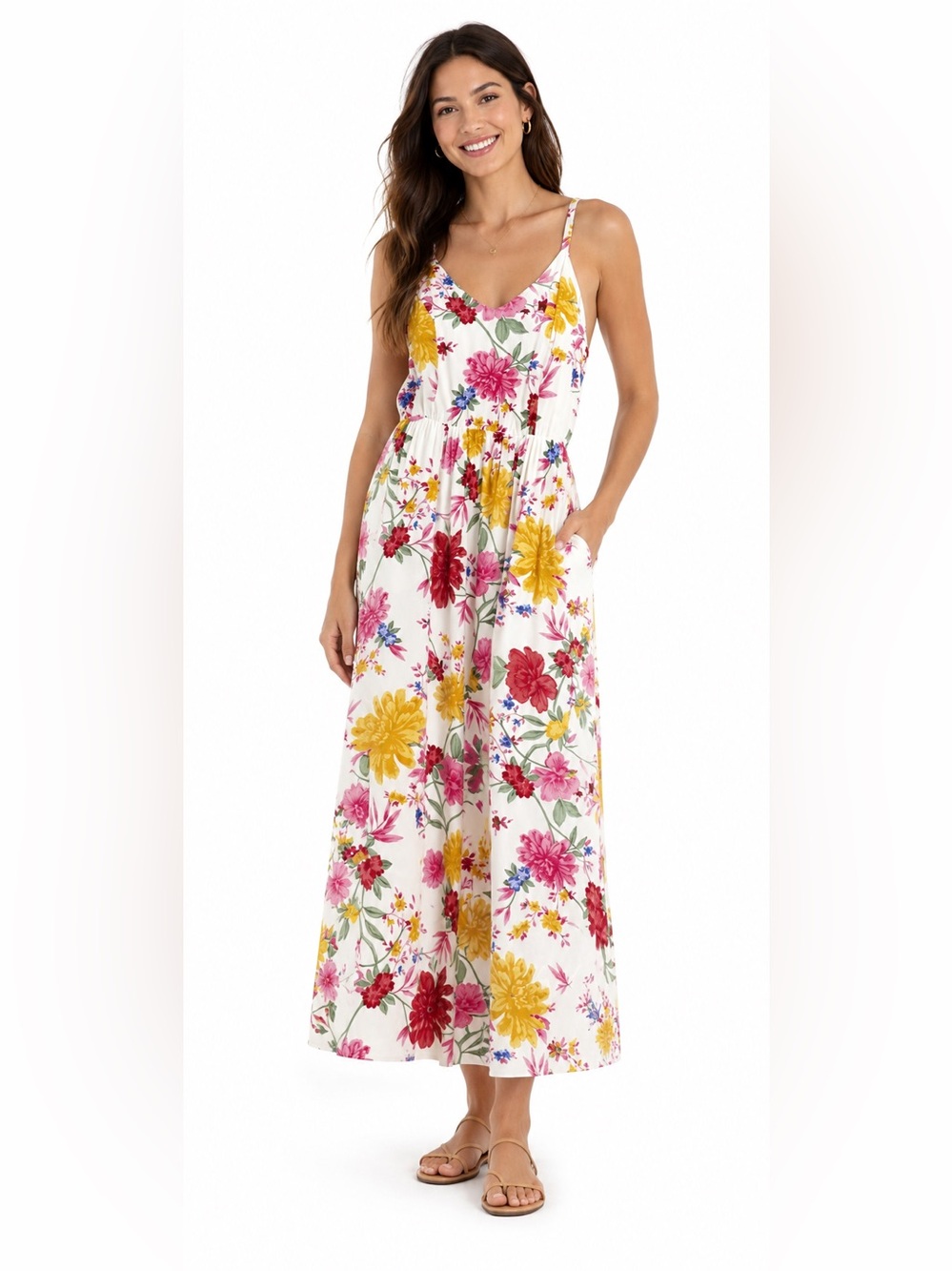 NWT Old Navy Women's Fit & Flare Cami Midi Dress Floral Sundress Smocked Sz M